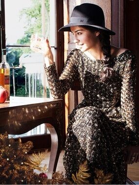 ALICE by Temperley Metallic Gold Rose Appliqué Dress